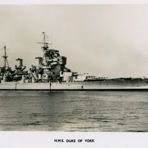 WW2 HMS Duke of York Print, 1940s WW2 HMS Duke of York Print, 1940s