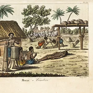 Human sacrifice in a sacred marae, Tahiti
