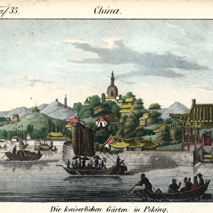 The imperial gardens of Summer Palace in Peking, circa 1800