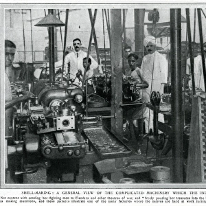 Indian factory workers making munitions, WW1: shell making