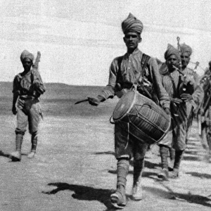 Indian infantry marching out from camp in Mesopotamia