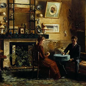 Interior with a couple playing cards