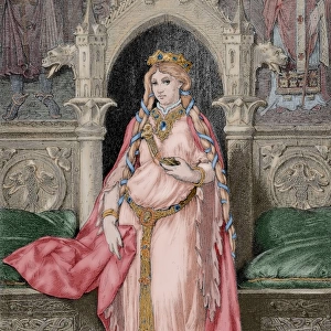 Iseult of Ireland. Engraving. Colored