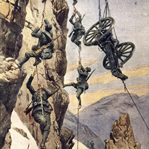 Italian soldiers climbing precipice, WW1