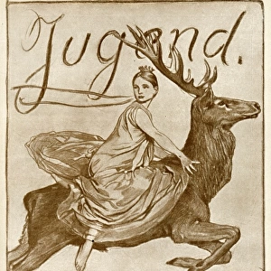 Jugend front cover, young woman riding a stag