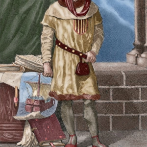 King James II of Aragon (1267-1327). Engraving. Colored