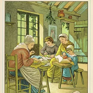 Lace making at home in Caen, Normandy, France