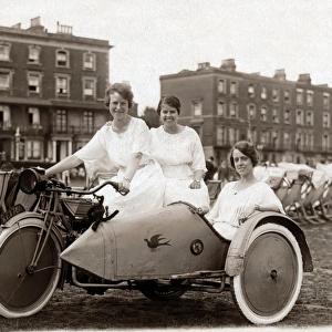 Ladies on a 1920s New Gerrard motorcycle & sidecar