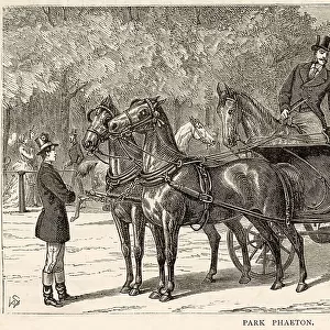 Ladies drive in Hyde Park, London, in their appropriately named PARK PHAETON. Date: 1872