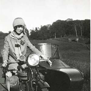 Lady on a 1921 Triumph SD motorcycle & sidecar