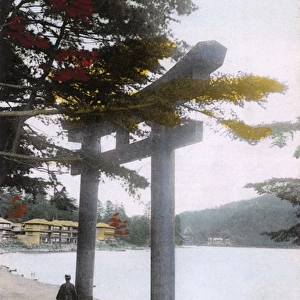 Lakeside Torii and view toward the Tea House - Chuzenji Lake