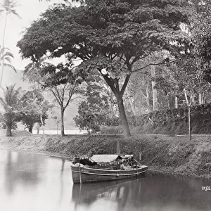 Late 19th century photograph: Boat on the lake, Kandy, Ceylon, Sri Lanka, Skeen studio