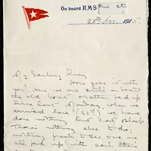 Letter from on board RMS Olympic, White Star Line, WW1