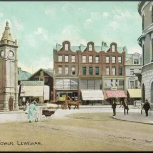 Lewisham Clock Tower Print, Horse-Drawn Cart and Pram Lewisham Clock Tower Print, Horse-Drawn Cart and Pram