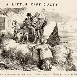 A little difficulty. A family in a carriage get into trouble when they find