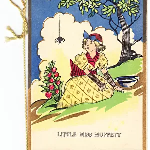 Little Miss Muffett and spider on a greetings card