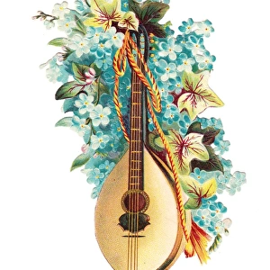 Mandolin with blue flowers on a Victorian scrap