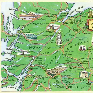 Map The Highlands of Scotland Postcard Watercolour