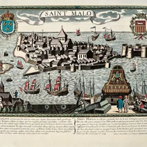 17th Century Engraving Print of Saint Malo Map