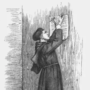 Photographic Print of Luther and the hang up of the 95 theses in Wittenberg