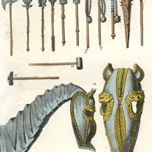 Medieval battle weapons and horse armour barding