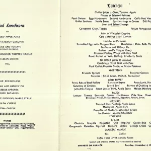 Menu for RMS Empress of France, Canadian Pacific line