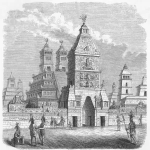 Historical Prints & Posters: Aztec temples and carvings