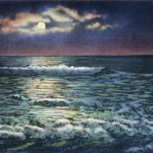 Moonlight on the Atlantic Ocean, Atlantic City, New Jersey