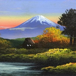 Mount Fuji, Japan - hand-painted wooden postcard