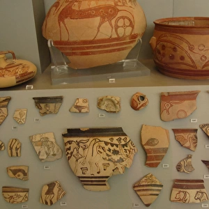 Mycenaean art. Greece. Fragments of pottery. Painting style