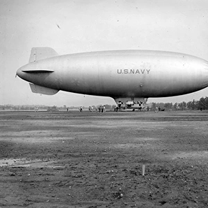 US Navy Goodyear K-Series airship at a transportation mast