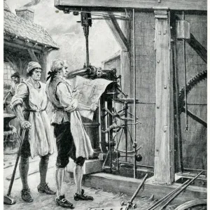 James Watt at Work on the Steam Engine Print, circa 1760s James Watt at Work on the Steam Engine Print, circa 1760s