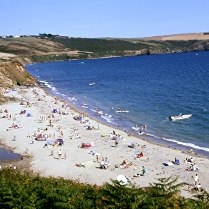 Pendower beach with holidaymakers, Cornwall