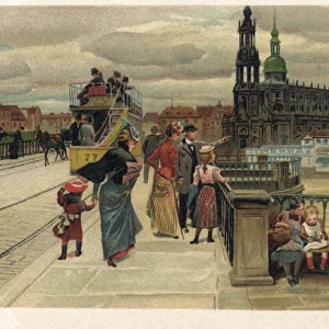 People on the Augustus Bridge, Dresden, Germany