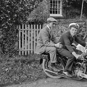 People with motorbike and sidecar