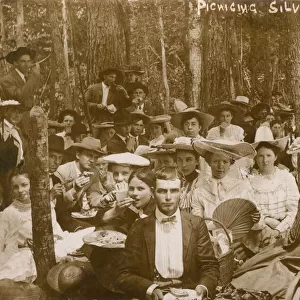 People picnicking in a wood, Silver Creek, Mississippi, USA