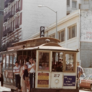 People standing in the cable cart in San Francisco USA