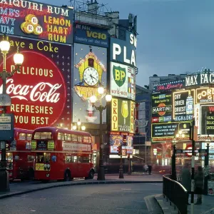Piccadilly Circus by Night Print, London 1960s