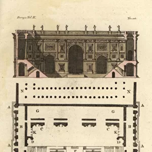 Plan and elevation of an ancient Greek theater