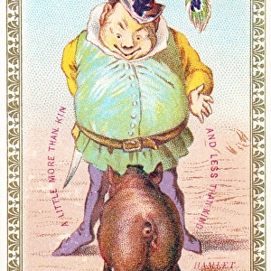 Plump man and pig on a Christmas and New Year card