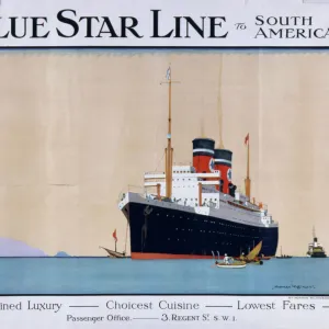 Poster advertising Blue Star Line to South America