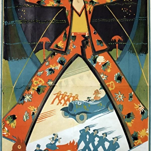 Poster, Carnival scene with cars and performers
