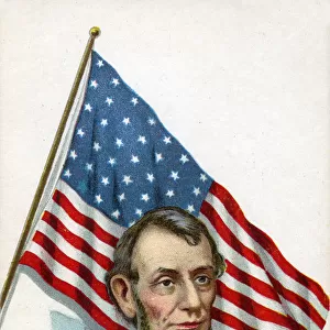 US President Abraham Lincoln and Star & Stripes