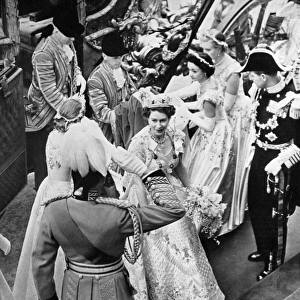Queen Elizabeth II arrives at the Abbey for Coronation, 1953
