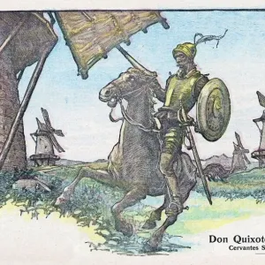 Print of Don Quixote Attacking a Windmill Print of Don Quixote Attacking a Windmill