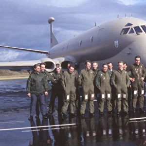 RAF crew with Nimrod at Lajes air base, Azores