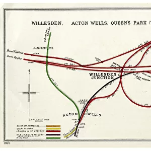 Railway map, Willesden, Acton Wells, Queens Park, London