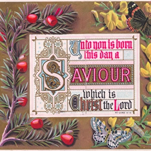 Religious verse with flowers on a Christmas card