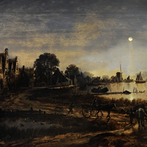 River View by Moonlight, c. 1640-1650, by Aert van der Neer