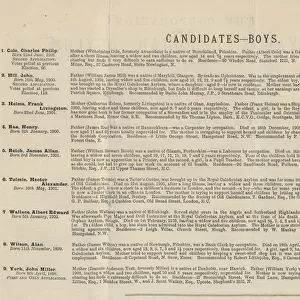 Royal Caledonian Orphan Asylum, Bushey - Candidate List